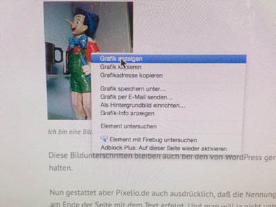Kann abgemahnt werden: Bild wird durch Rechtsklick vom Inhalt isoliert!