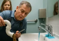 Ein Mann schüttet einen verstopften Siphon aus