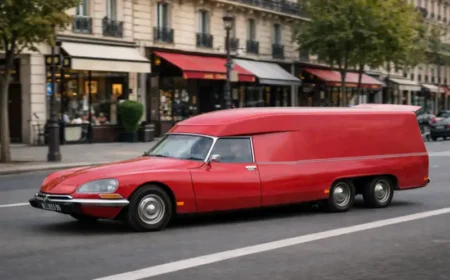 Roter Bestattungswagen