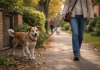 Frau mit Hund an der Leine