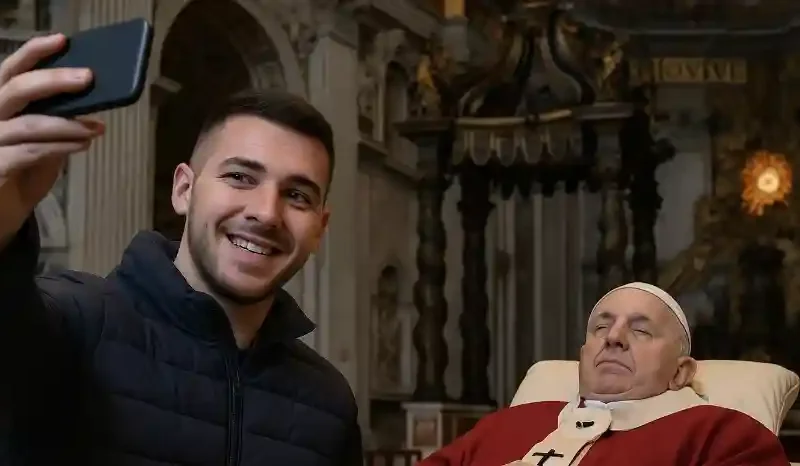 Lustiger Instagrammer macht Selfie mit dem Papst