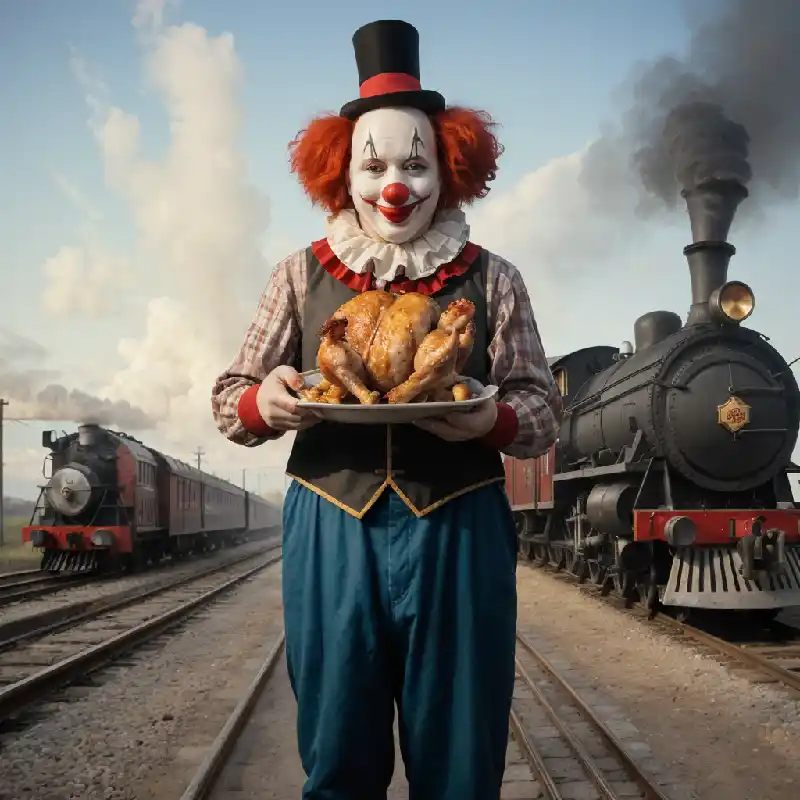 Clown mit koreanischem Brathähnchen
